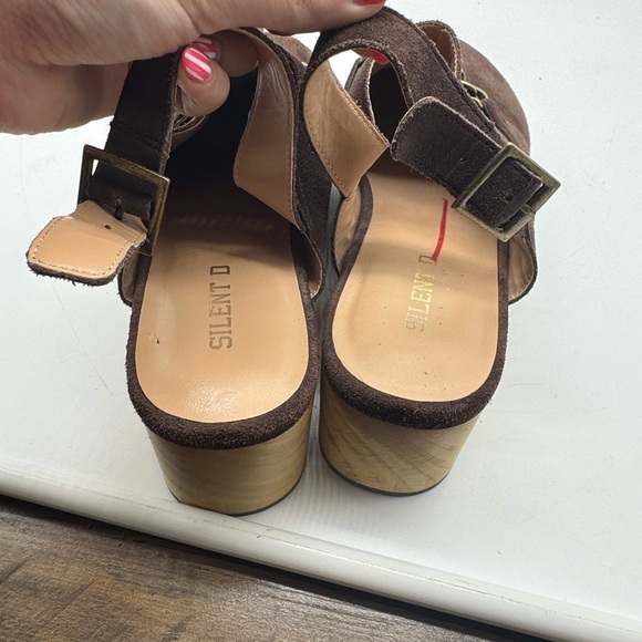 Anthropologie Silent D Georgia Suede Leather Slingback Clogs Brown Size 40 - Picture 12 of 16